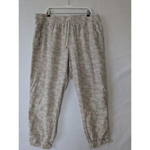 Athleta Cabo Tide Linen Jogger Pants Women's Size‎ 24 Beige Camo Drawstring